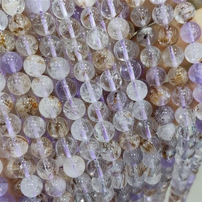 Natural Purple Rutilated Quartz Beads Smooth Round