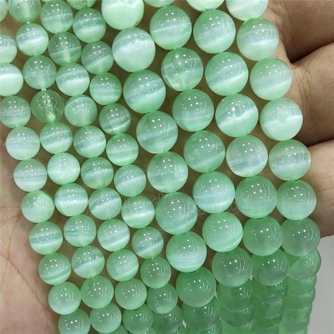 Natural Selenite Beads Green Dye Smooth Round