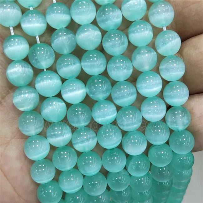 Natural Selenite Beads Teal Dye Smooth Round
