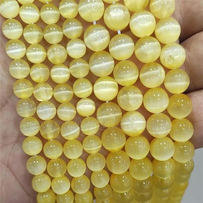 Natural Selenite Beads Yellow Dye Smooth Round