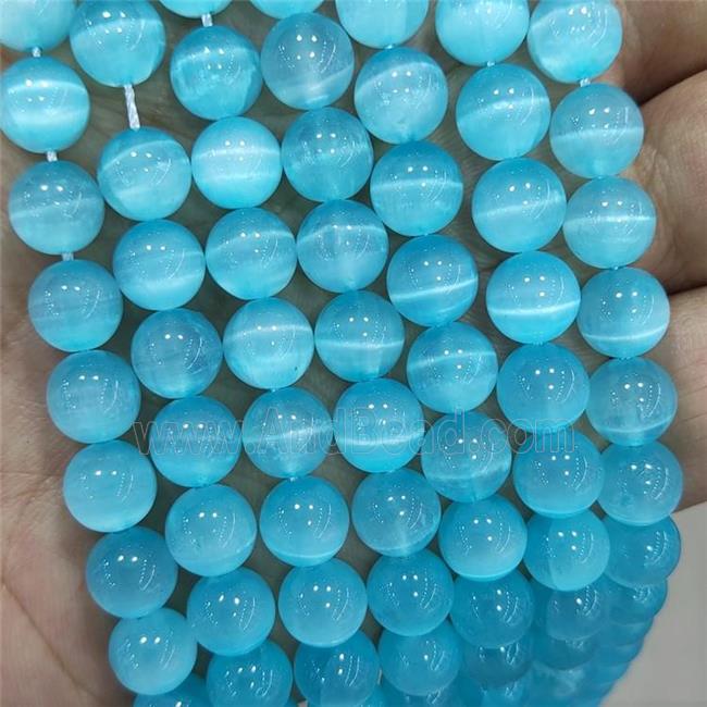 Natural Selenite Beads Aqua Dye Smooth Round