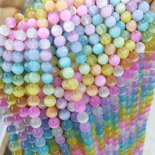 Natural Selenite Beads Dye Smooth Round Mixed Color