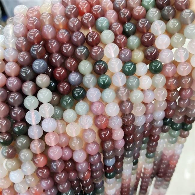 Natural Chinese Yanyuan Agate Beads Smooth Round Mixed Color