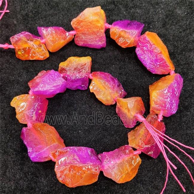 Natural Crystal Quartz Nugget Beads Orange Fuchsia Dye Freeform Irregular Rough