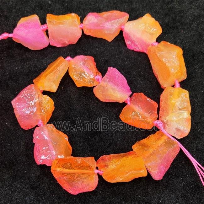 Natural Crystal Quartz Nugget Beads Orange Dye Dichromatic Freeform Rough