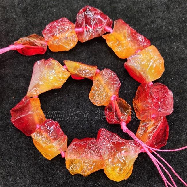 Natural Crystal Quartz Nugget Beads Red Ornage Dye Dichromatic Freeform Rough