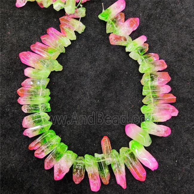 Natural Crystal Quartz Stick Beads Pink Green Dye Dichromatic Polished