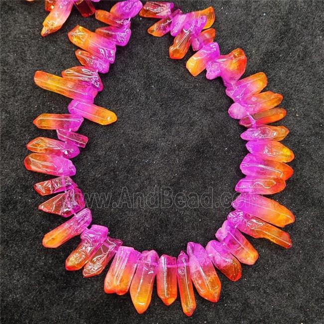 Natural Crystal Quartz Stick Beads Orange Fuchsia Dye Dichromatic Polished