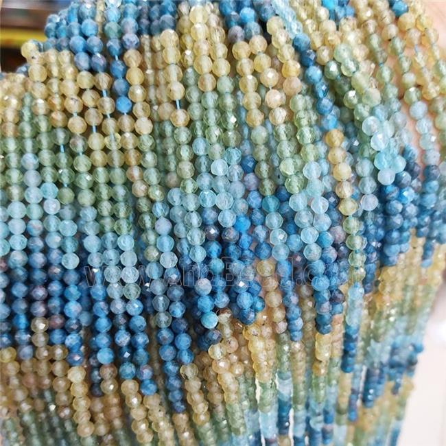 Natural Apatite Beads Blue Yellow Faceted Round