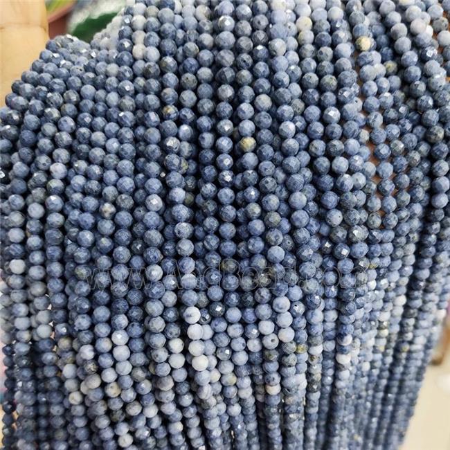 Natural Blue Coral Fossil Beads Faceted Round Tiny
