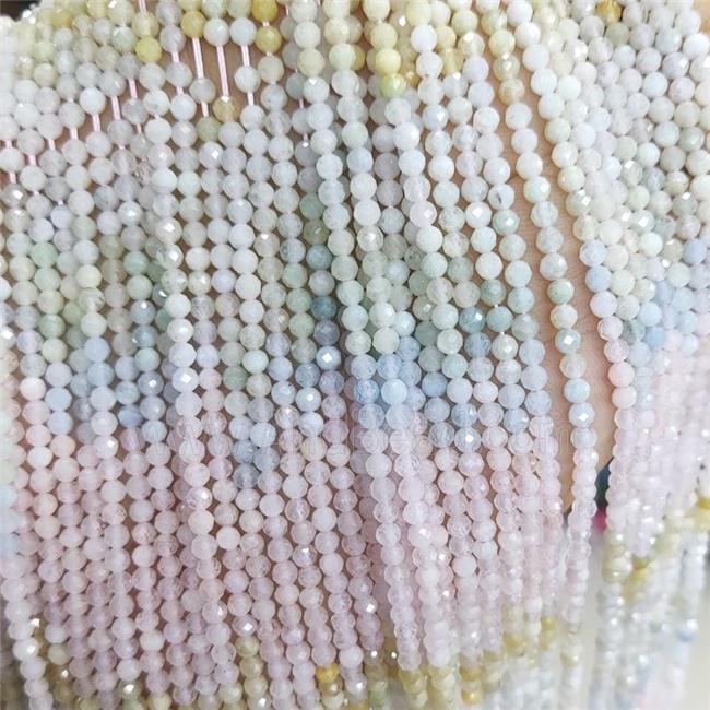 Natural Morganite Beads Multicolor Faceted Round Tiny