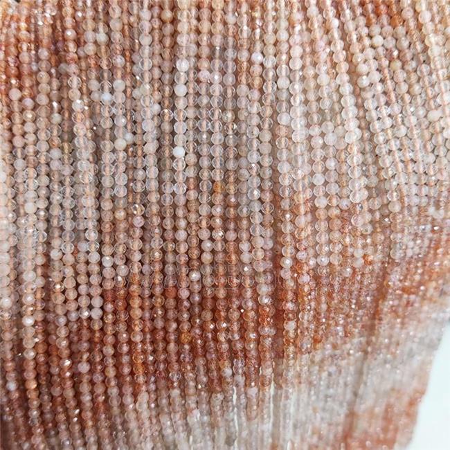 Natural Peach Sunstone Beads Golden Spot Faceted Round