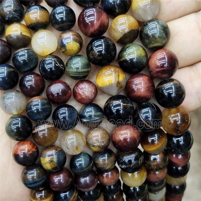 Natural Tiger Eye Stone Beads Multicolor Smooth Round