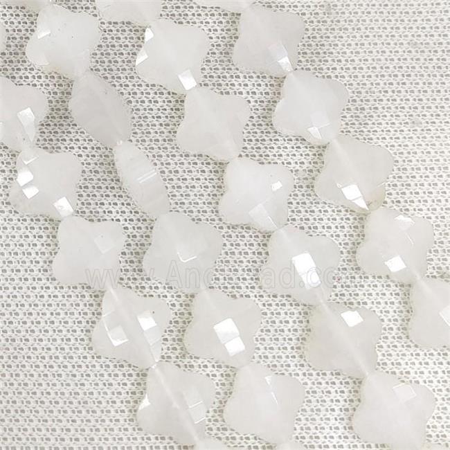 White Jade Beads Faceted Clover