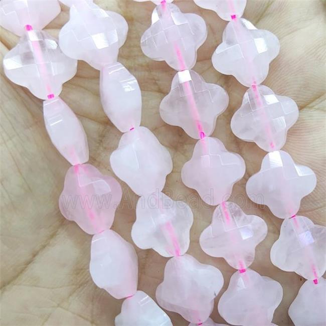 Natural Pink Rose Quartz Beads Faceted Clover