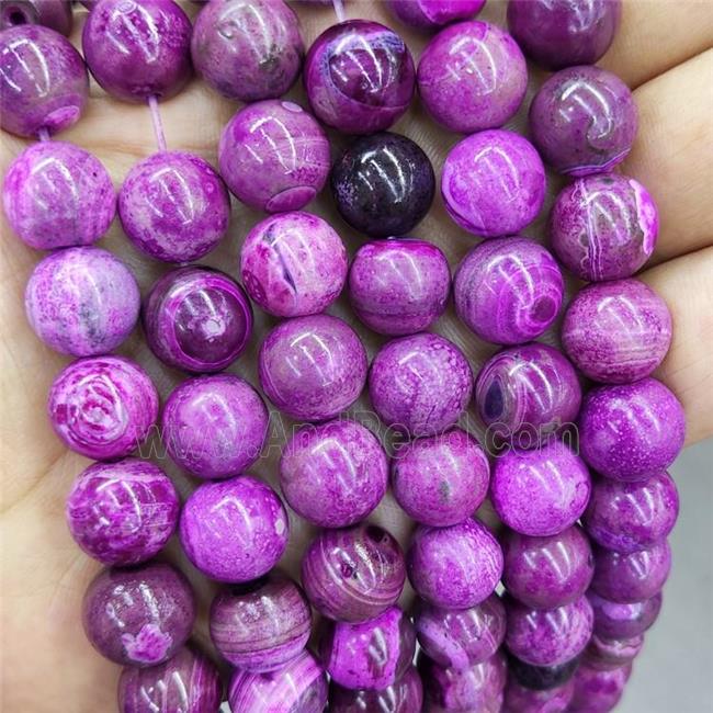Natural Agate Beads Fuchsia Dye Smooth Round