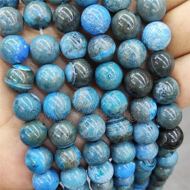 Natural Agate Beads Blue Dye Smooth Round