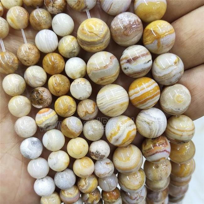 Natural Indonesia Crazy Lace Agate Beads Yellow Smooth Round