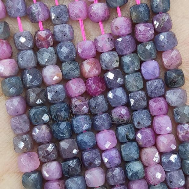 Natural Ruby Sapphire Beads Faceted Cube