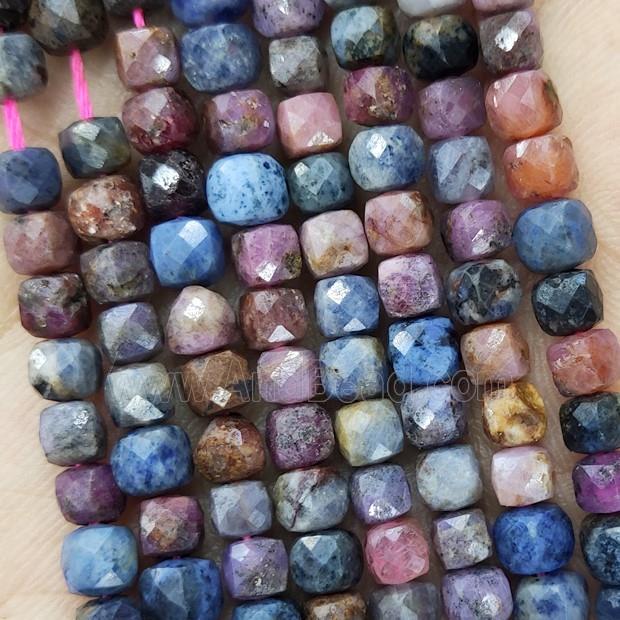Natural Corundum Beads Multicolor Faceted Cube