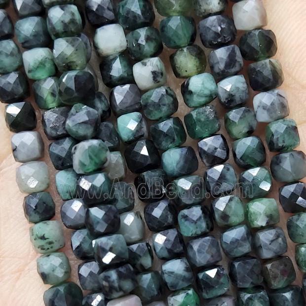 Natural Green Emerald Beads B-Grade Faceted Cube