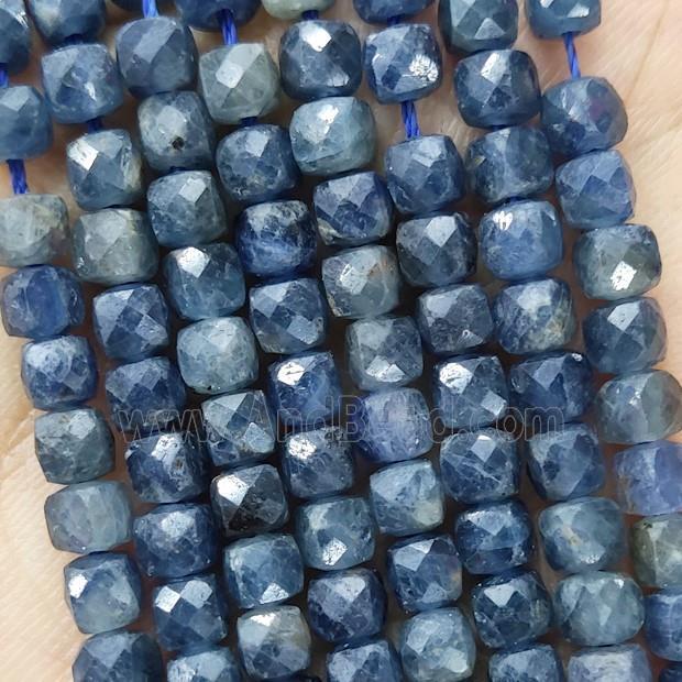 Natural Sapphire Beads Blue Faceted Cube