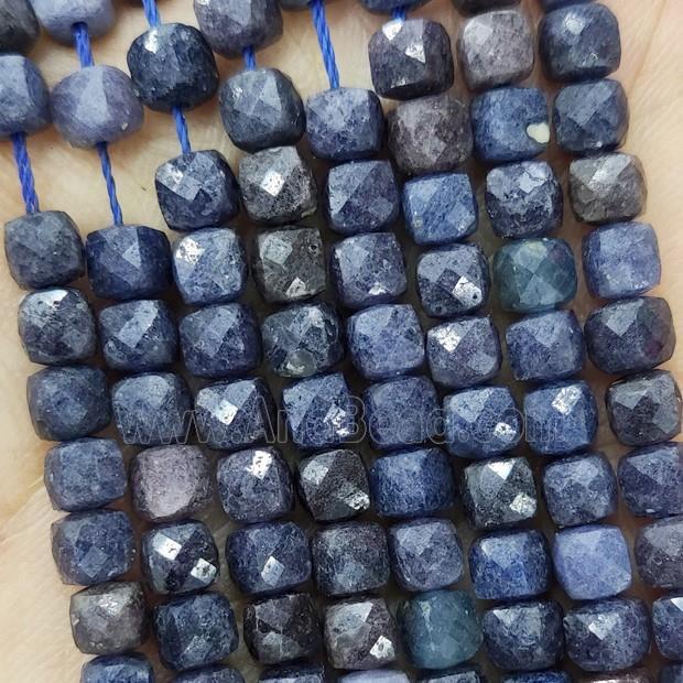Natural Blue Sapphire Beads B-Grade Faceted Cube