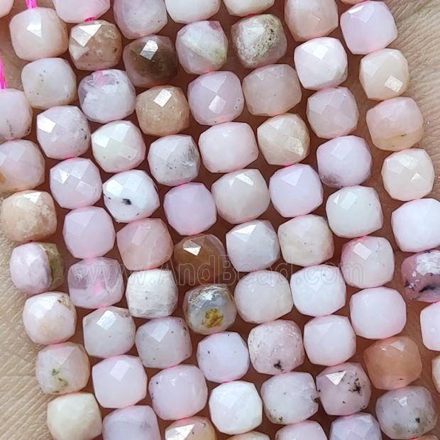 Natural Pink Opal Beads Faceted Cube