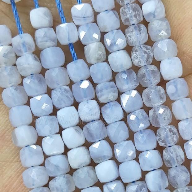 Natural Blue Lace Agate Beads Faceted Cube