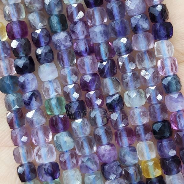 Natural Fluorite Beads Purple Faceted Cube