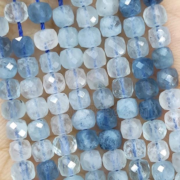Natural Blue Aquamarine Beads Faceted Cube
