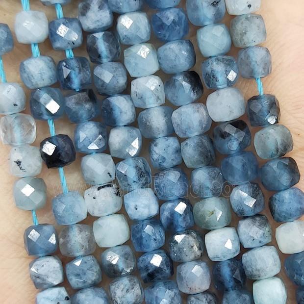 Natural Blue Aquamarine Beads Faceted Cube