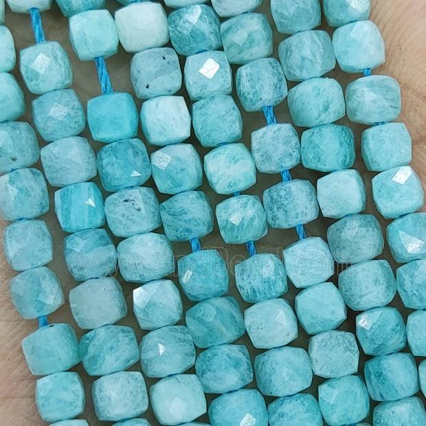 Natural Green Amazonite Beads Faceted Cube