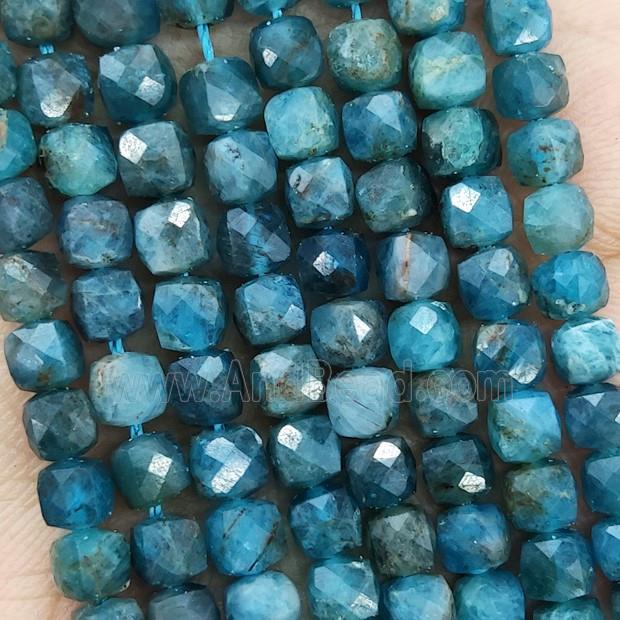 Natural Apatite Beads Blue Beads Faceted Cube
