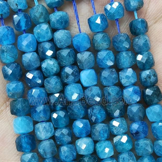 Natural Apatite Cube Beads Blue Faceted