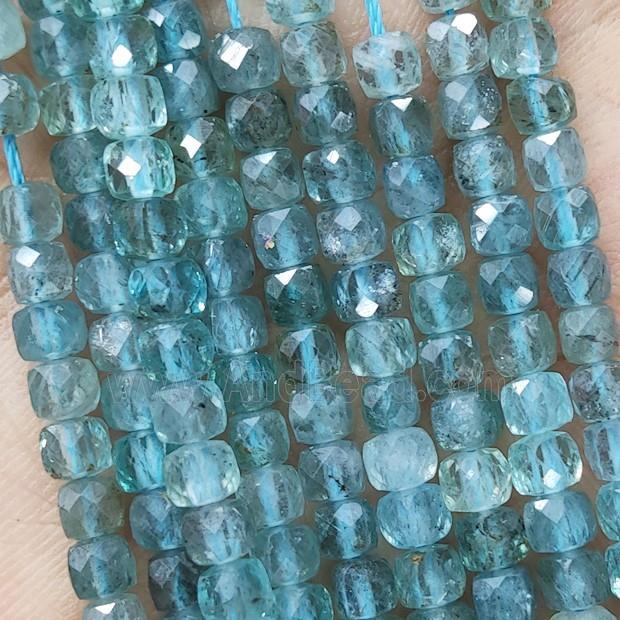 Natural Blue Apatite Beads Faceted Cube