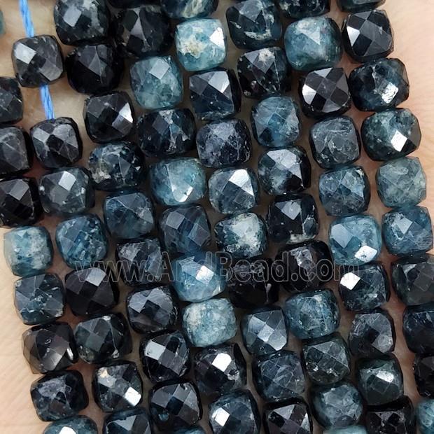 Natural Blue Black Tourmaline Beads Faceted Cube