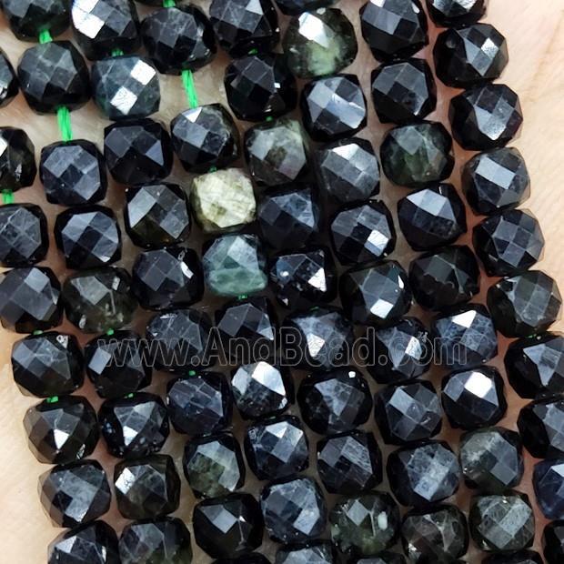 Natural Green Black Tourmaline Beads Faceted Cube
