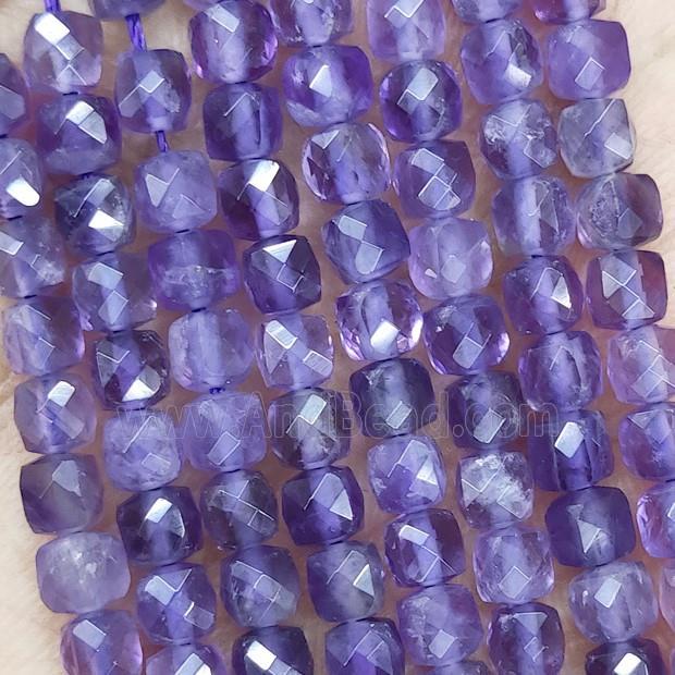 Natural Amethyst Beads Purple Faceted Cube