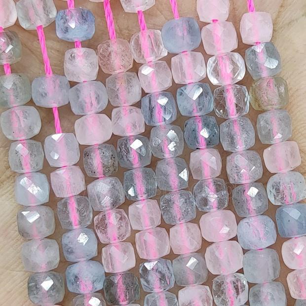Natural Morganite Beads Pink Blue Faceted Cube