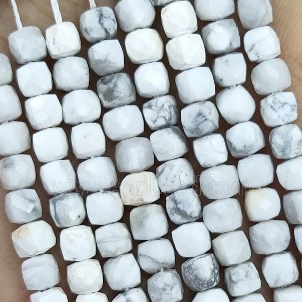 White Howlite Turquoise Beads Faceted Cube