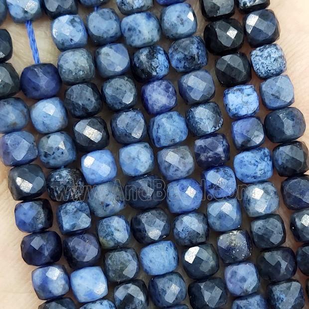 Natural Blue Dumortierite Beads Faceted Cube