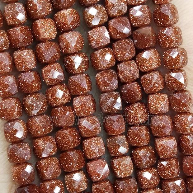 Gold Sandstone Beads Faceted Cube