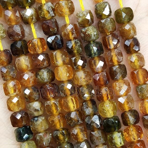 Natural Orange Tourmaline Beads Faceted Cube