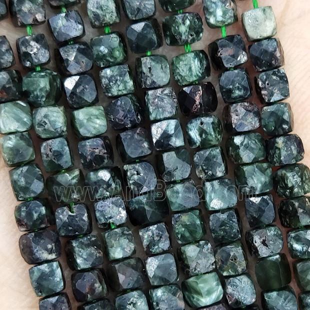 Natural Green Charoite Beads Faceted Cube