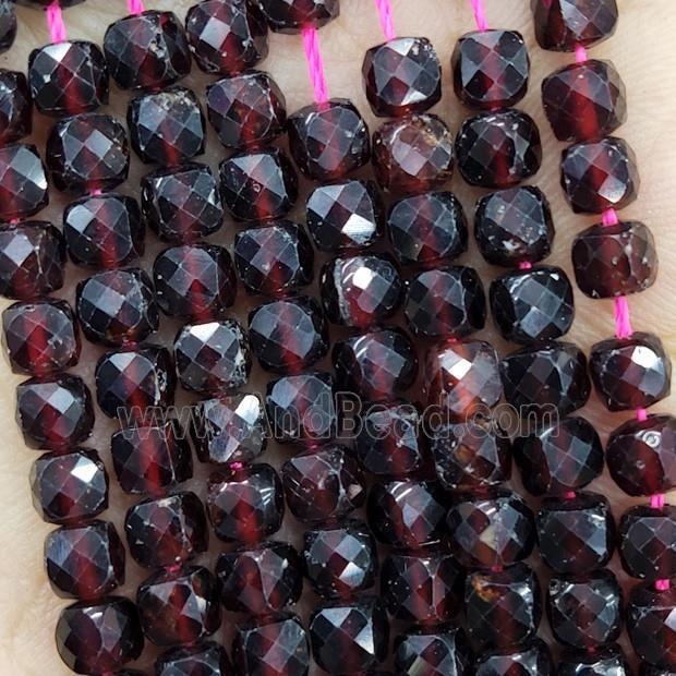 Natural Red Garnet Beads Faceted Cube