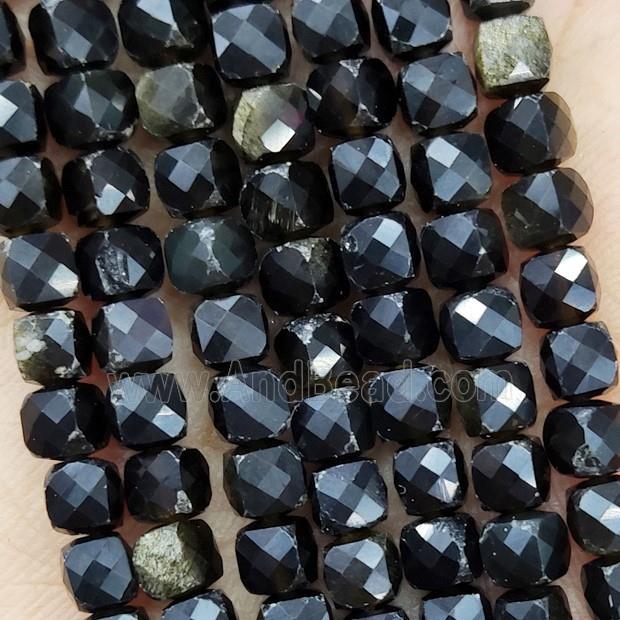 Natural Obsidian Beads Gold Spot Faceted Cube