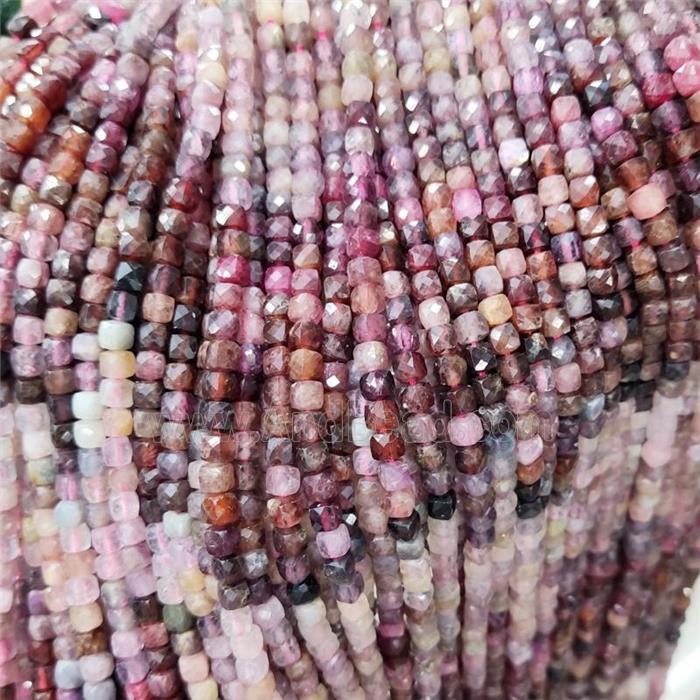 Natural Ruby Corundum Beads Pink Faceted Cube