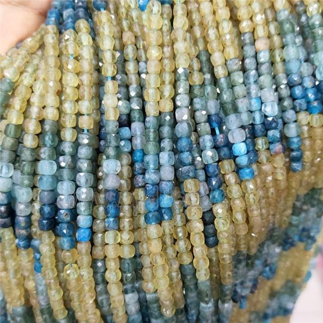 Natural Apatite Beads Multicolor Faceted Cube