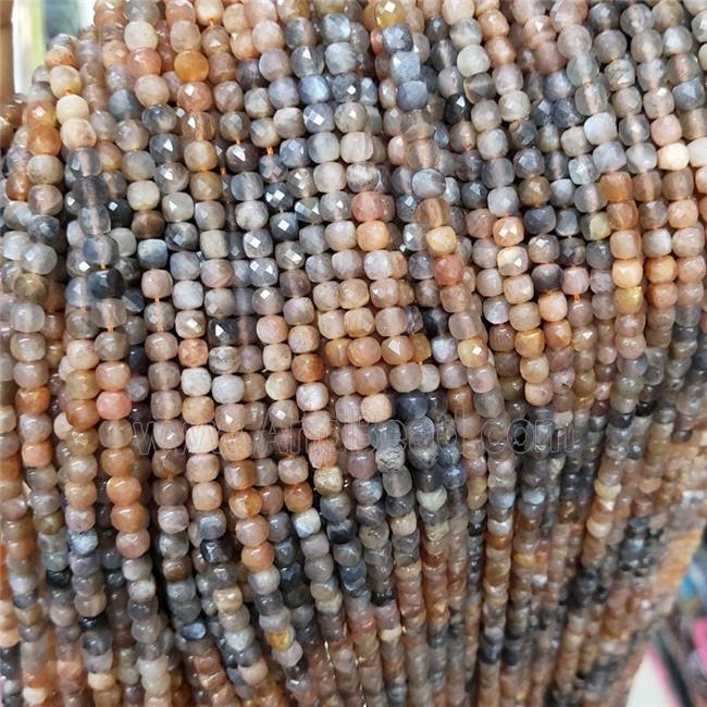 Natural Moonstone Beads Multicolor Faceted Cube
